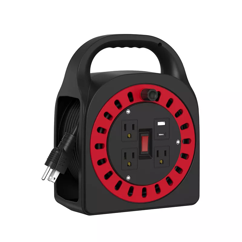 3 Outlets Usb Plastic Cord Reel 50ft