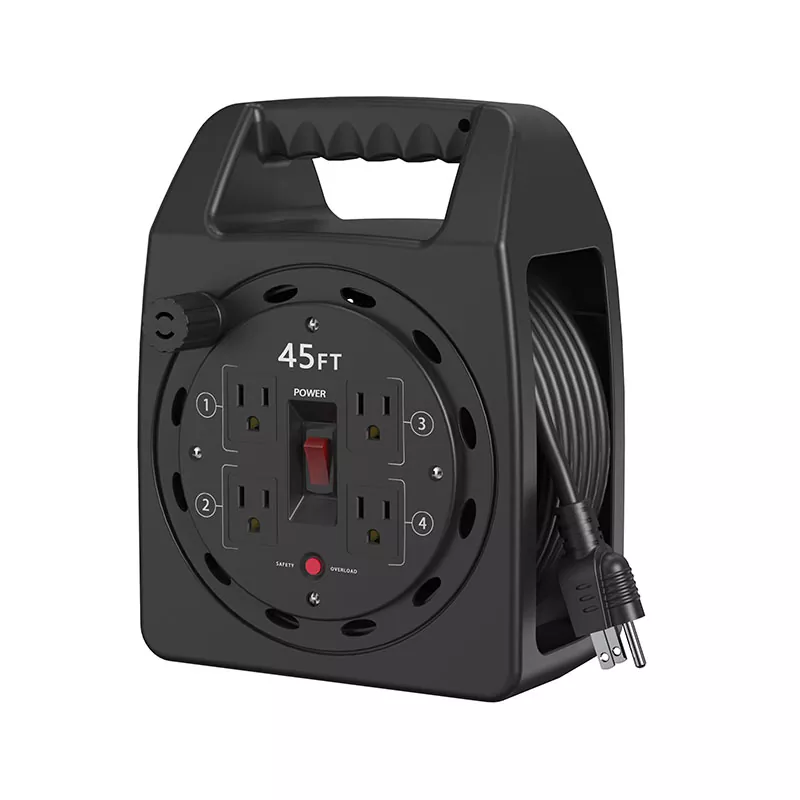 4 Outlets Plastic Cord Reel 45ft With Overload Protection