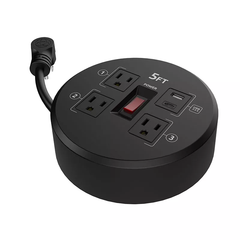 Mini 3 Outlets Usb2.4a Plastic Cord Reel