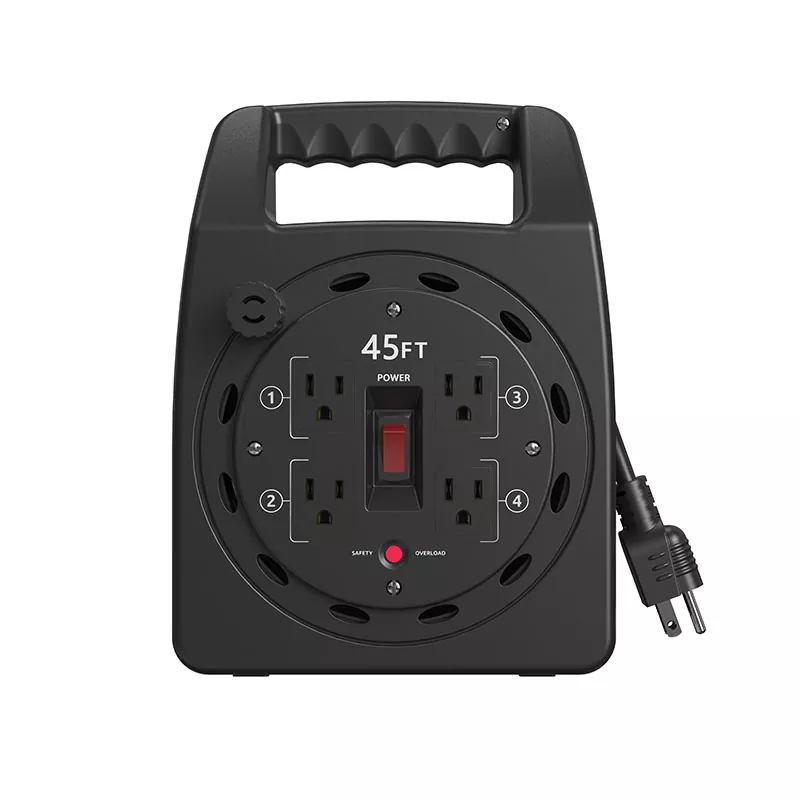 4 Outlets Plastic Cord Reel 45ft With Overload Protection