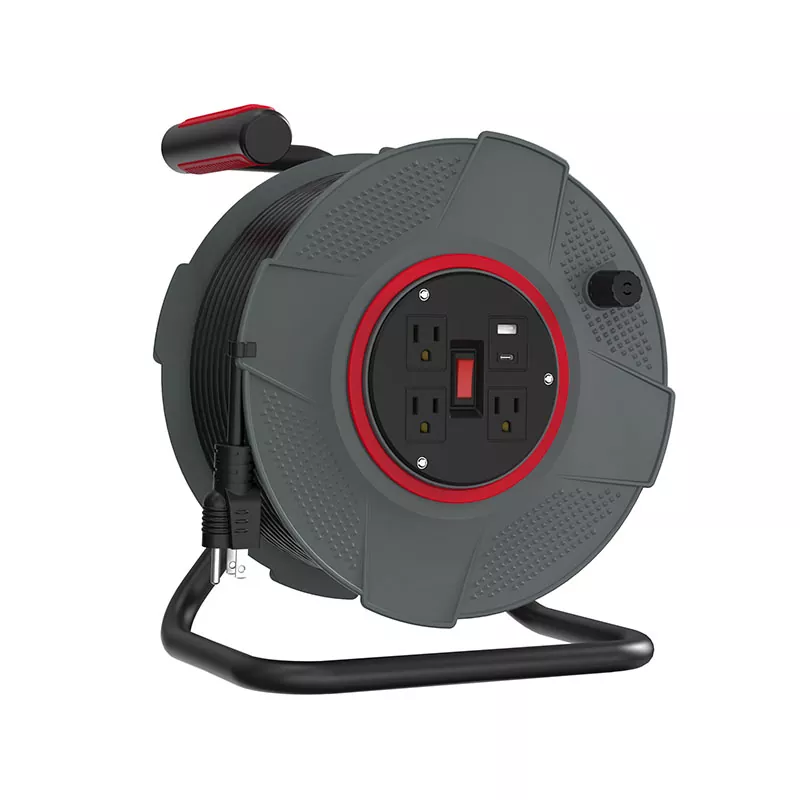 3 outlets Usb Plastic Cord Reel 100ft