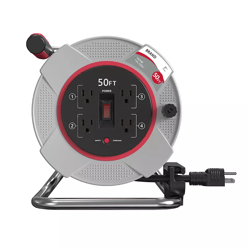 4 Outlets Plastic Cord Reel 50ft With Overload Protection
