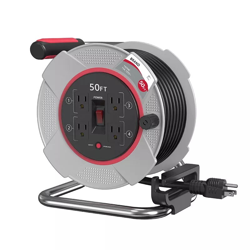 4 Outlets Plastic Cord Reel 50ft With Overload Protection